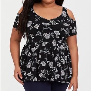 TORRID Black & Floral Cold Shoulder Top - size 1